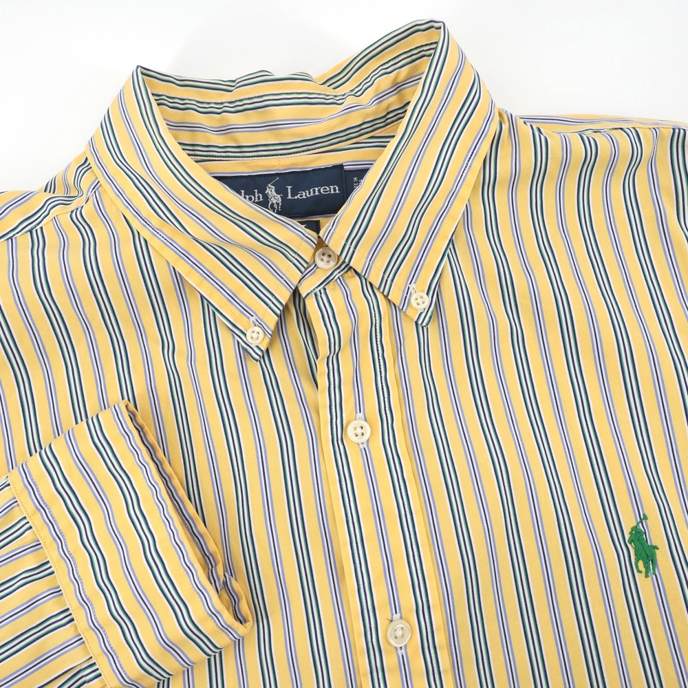 Polo Ralph Lauren Custom Fit Striped Button Down Shirt Yellow‎ Mens XL